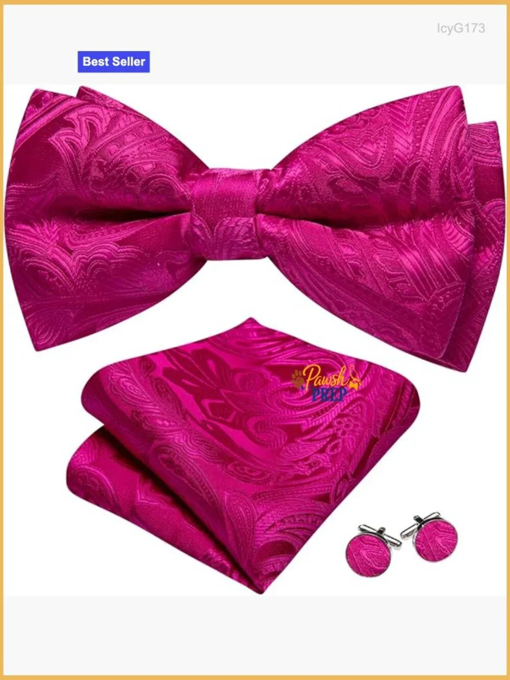 Men's Silk Bow Tie Set with Pocket Square and Cufflinks for Wedding